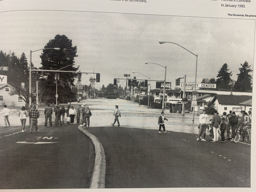 Flooded street during 1990 flood event.
