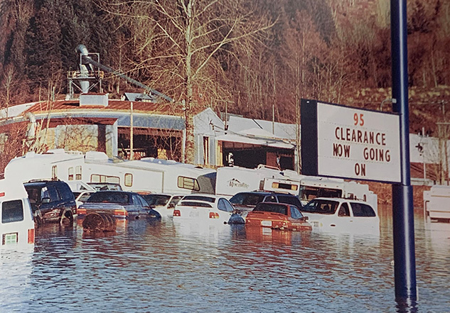 Cars under water during 1996 flood event.